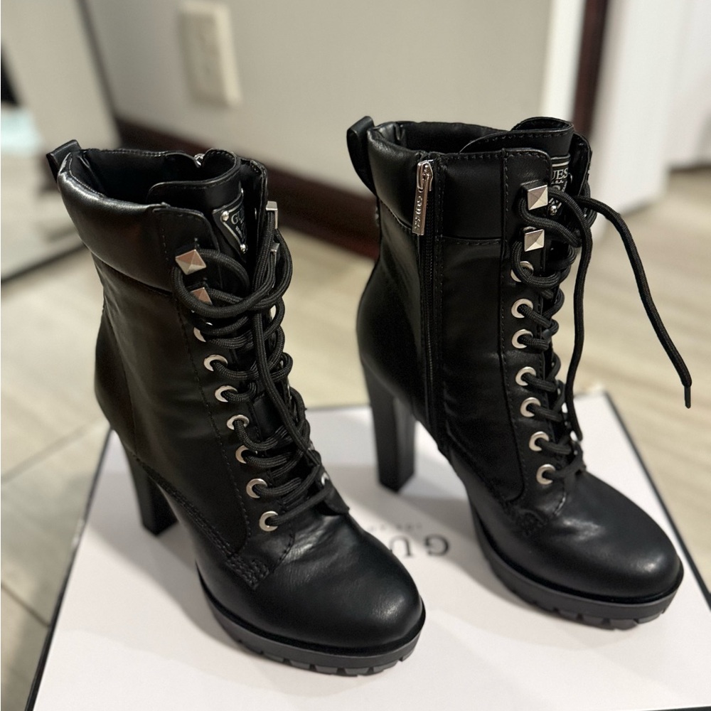 Guess Black Heeled Lace-Up Boots